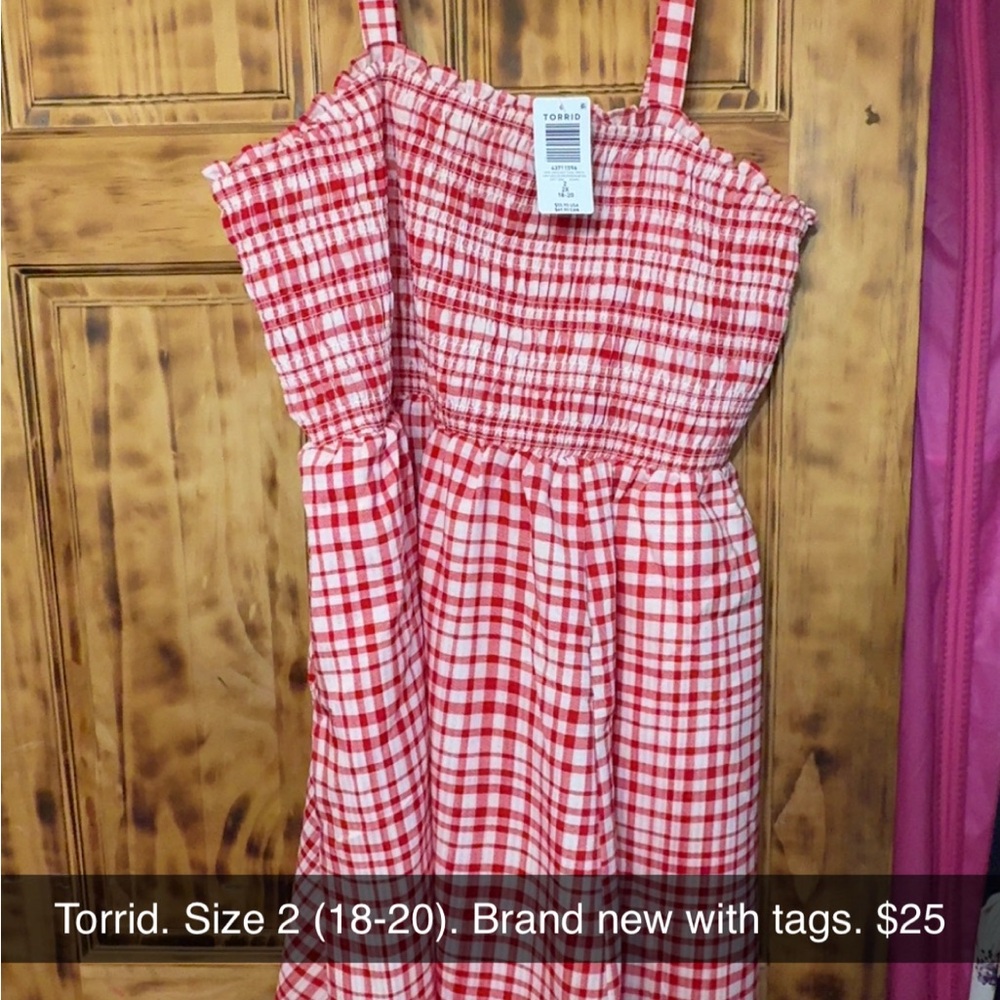 Torrid Red and White Checkered Midi Dress